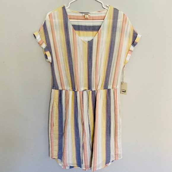 💜NWT a.n.a. Simply Pastel Stripe Paperbag Dress S - Picture 3 of 12